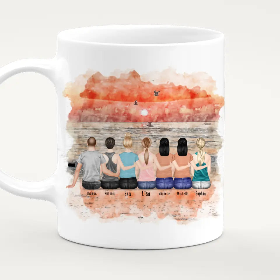 Personalisierte Tasse Beste Freunde (6 Frauen + 1 Mann)