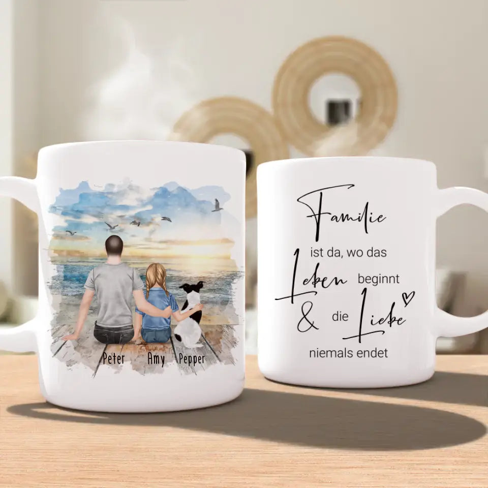 Personalisierte Tasse - 1 Mann + 1 Kind + 1 Hund