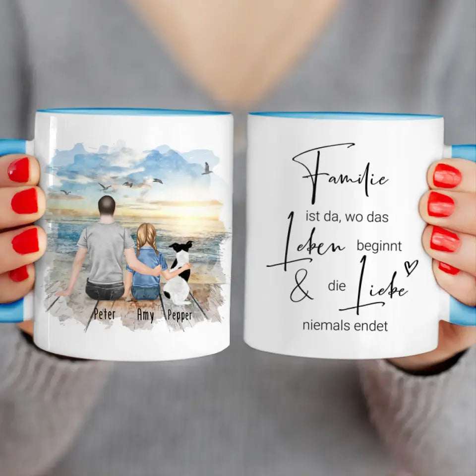 Personalisierte Tasse - 1 Mann + 1 Kind + 1 Hund