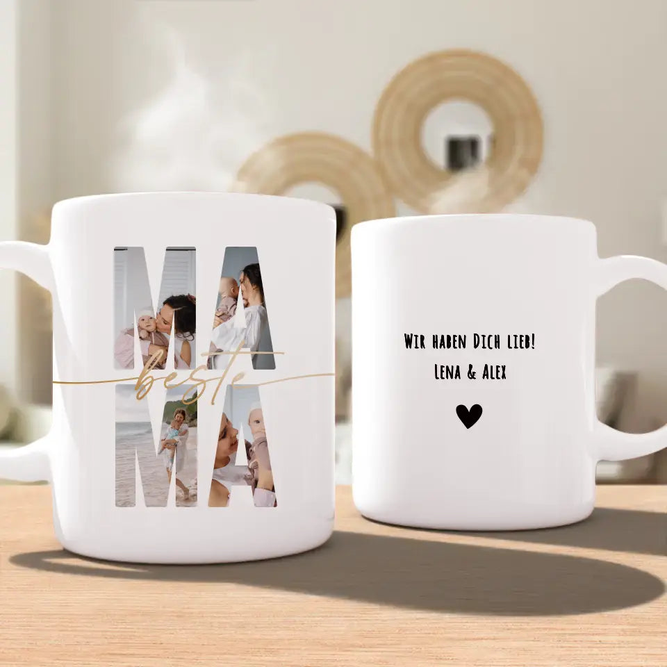 Personalisierte Tasse mit Mama Schriftzug und deinen Bildern