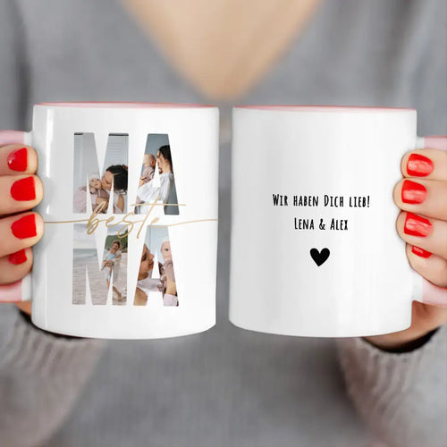 Personalisierte Tasse mit Mama Schriftzug und deinen Bildern