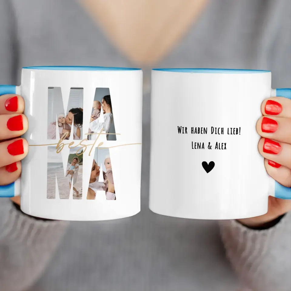 Personalisierte Tasse mit Mama Schriftzug und deinen Bildern