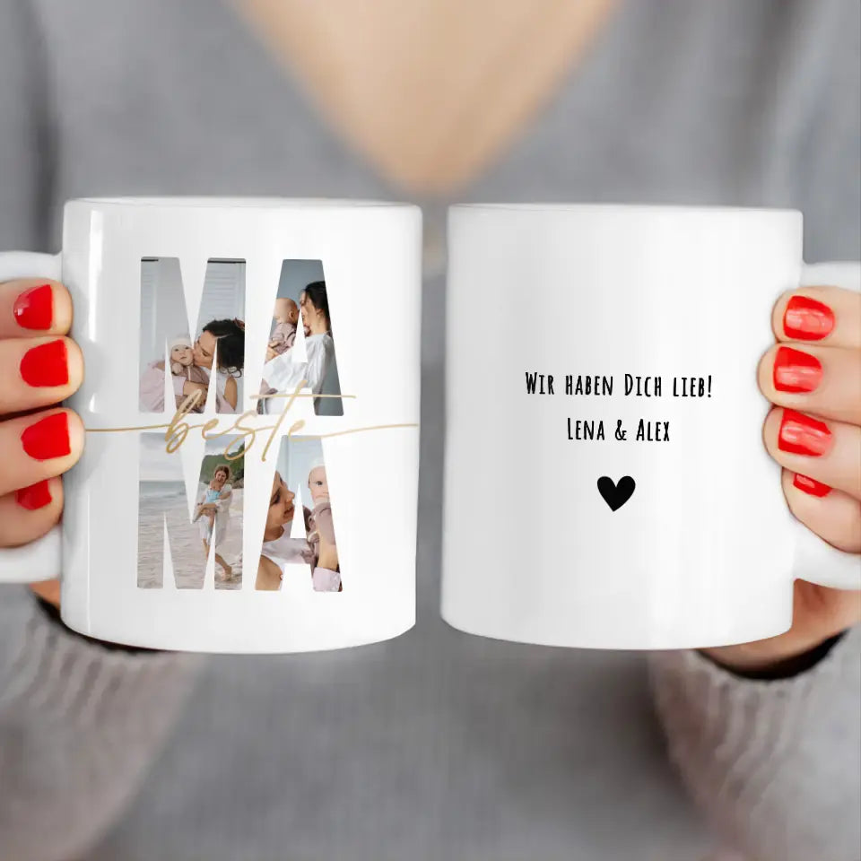 Personalisierte Tasse mit Mama Schriftzug und deinen Bildern