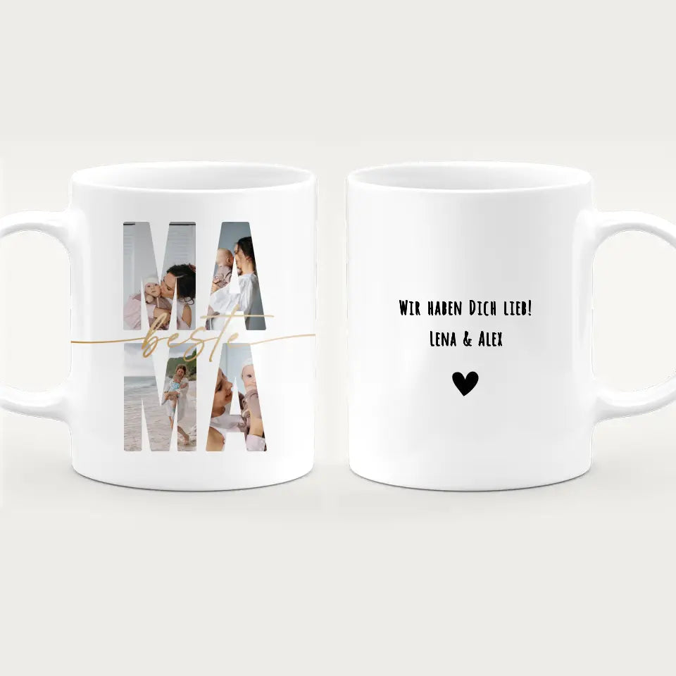 Personalisierte Tasse mit Mama Schriftzug und deinen Bildern