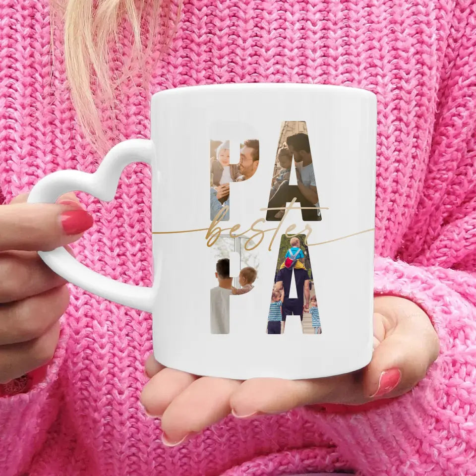 Personalisierte Tasse mit Papa Schriftzug und deinen Bildern