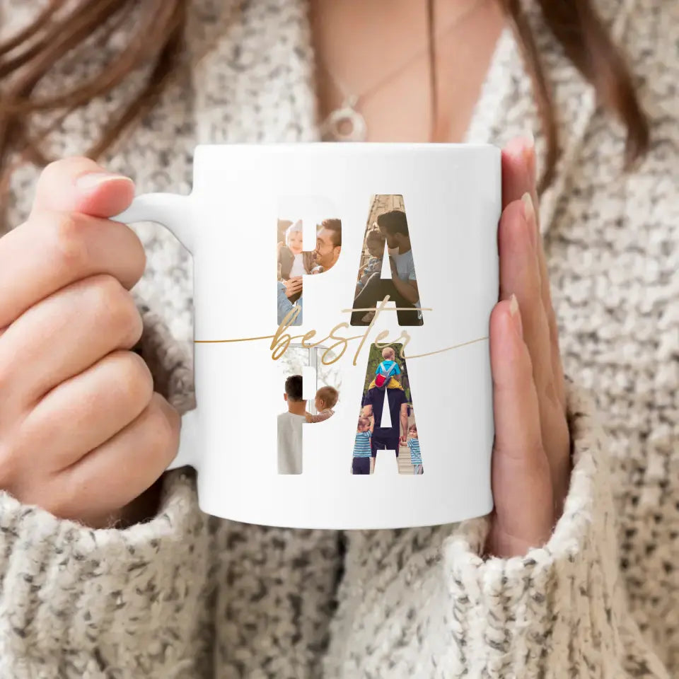 Personalisierte Tasse mit Papa Schriftzug und deinen Bildern