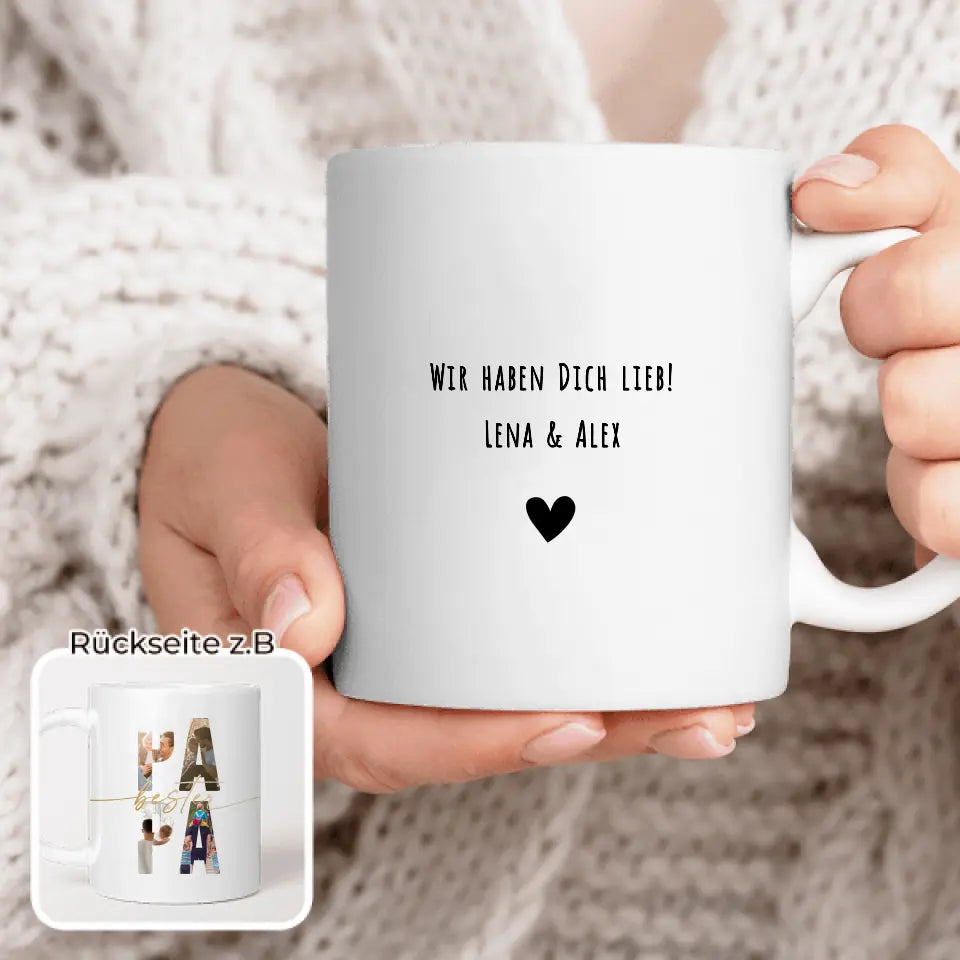 Personalisierte Tasse mit Papa Schriftzug und deinen Bildern