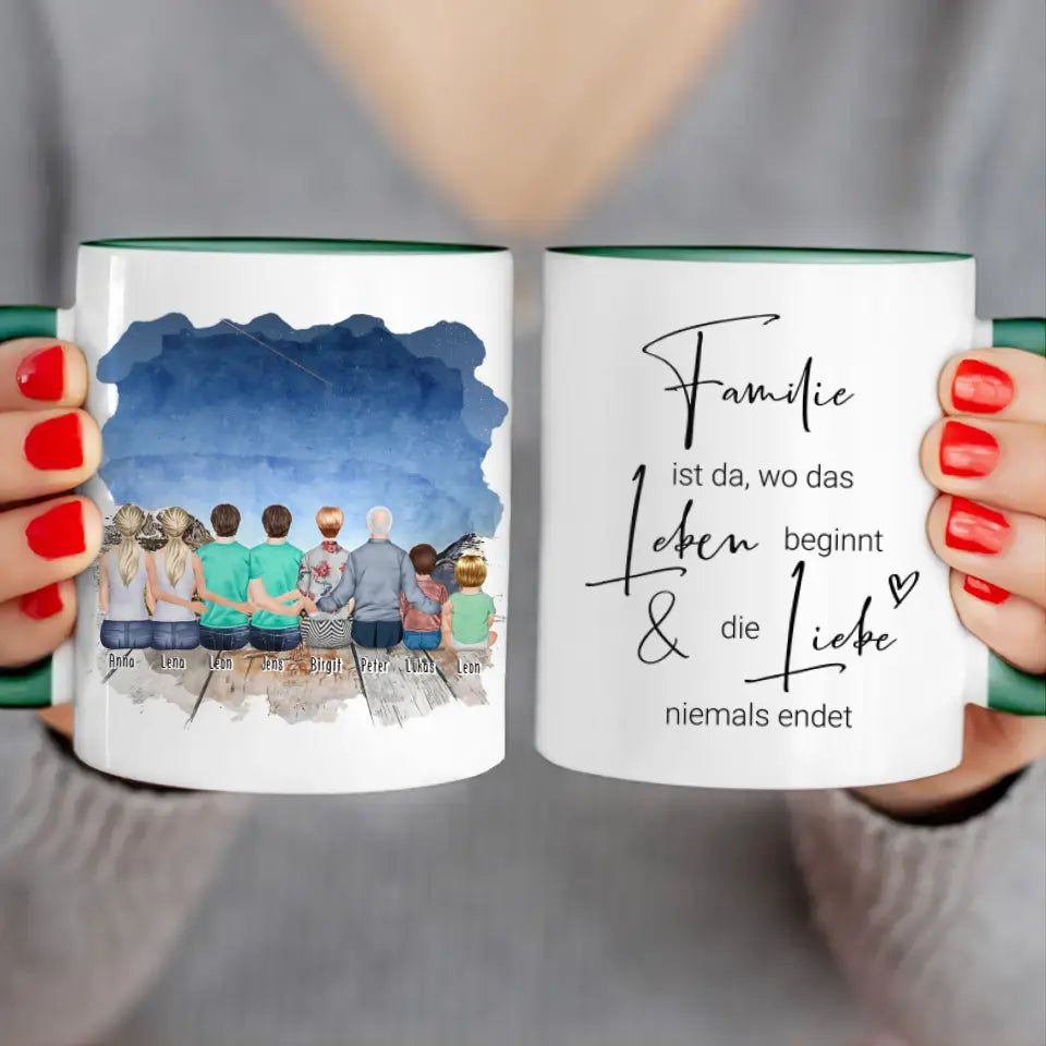 Personalisierte Tasse - 2 Frauen + 2 Männer + 1 Oma + 1 Opa + 1 Kind + 1 Baby