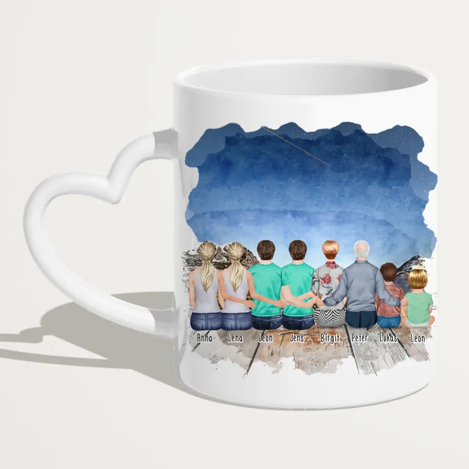 Personalisierte Tasse - 2 Frauen + 2 Männer + 1 Oma + 1 Opa + 1 Kind + 1 Baby