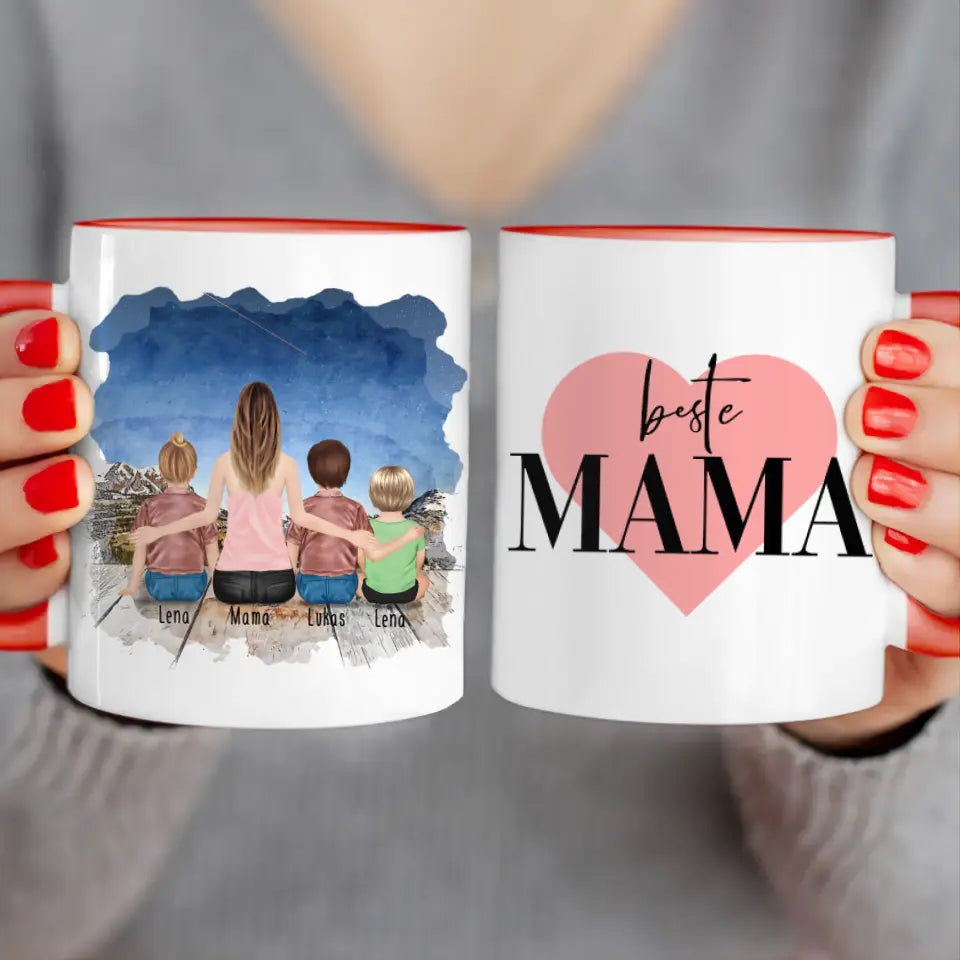 Personalisierte Tasse -  1 Frau + 2 Kinder + 1 Baby