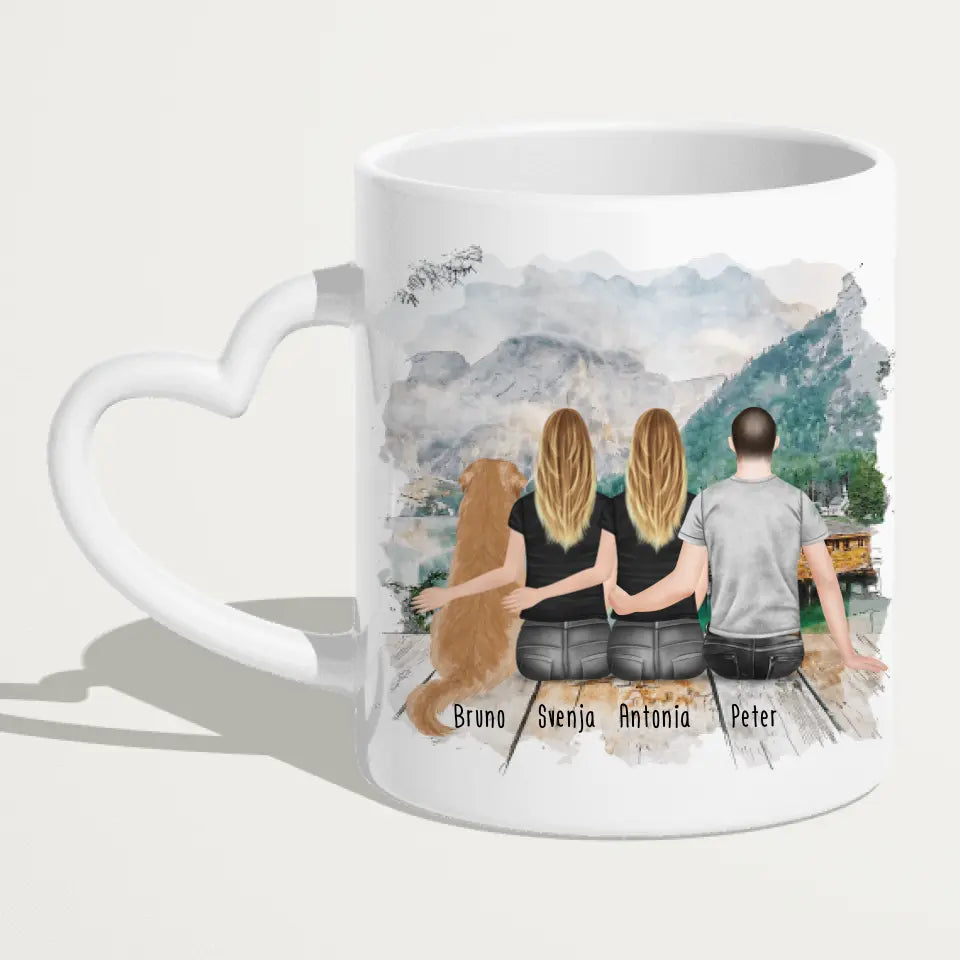 Personalisierte Tasse -  2 Frauen + 1 Mann + 1 Hund