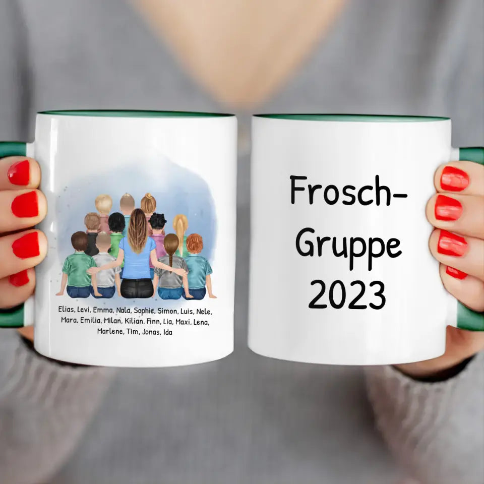 Personalisierte Tasse mit Erzieher/Erzieherin und Kindergartengruppe/Kita (11-26 Kinder)