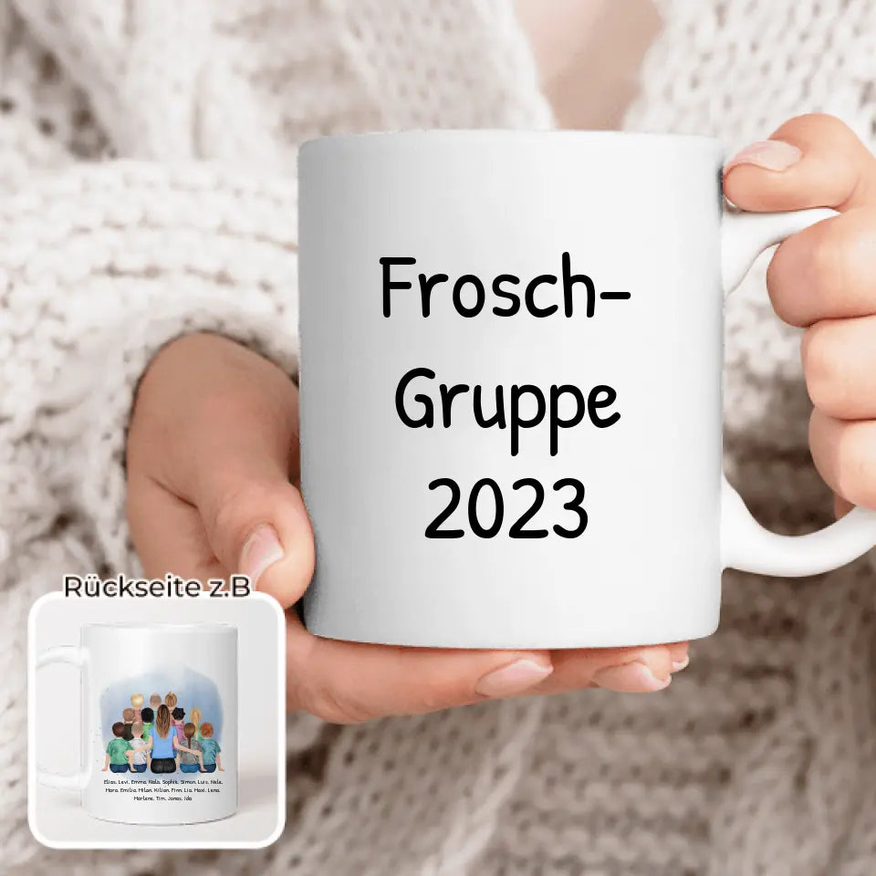 Personalisierte Tasse mit Erzieher/Erzieherin und Kindergartengruppe/Kita (11-26 Kinder)