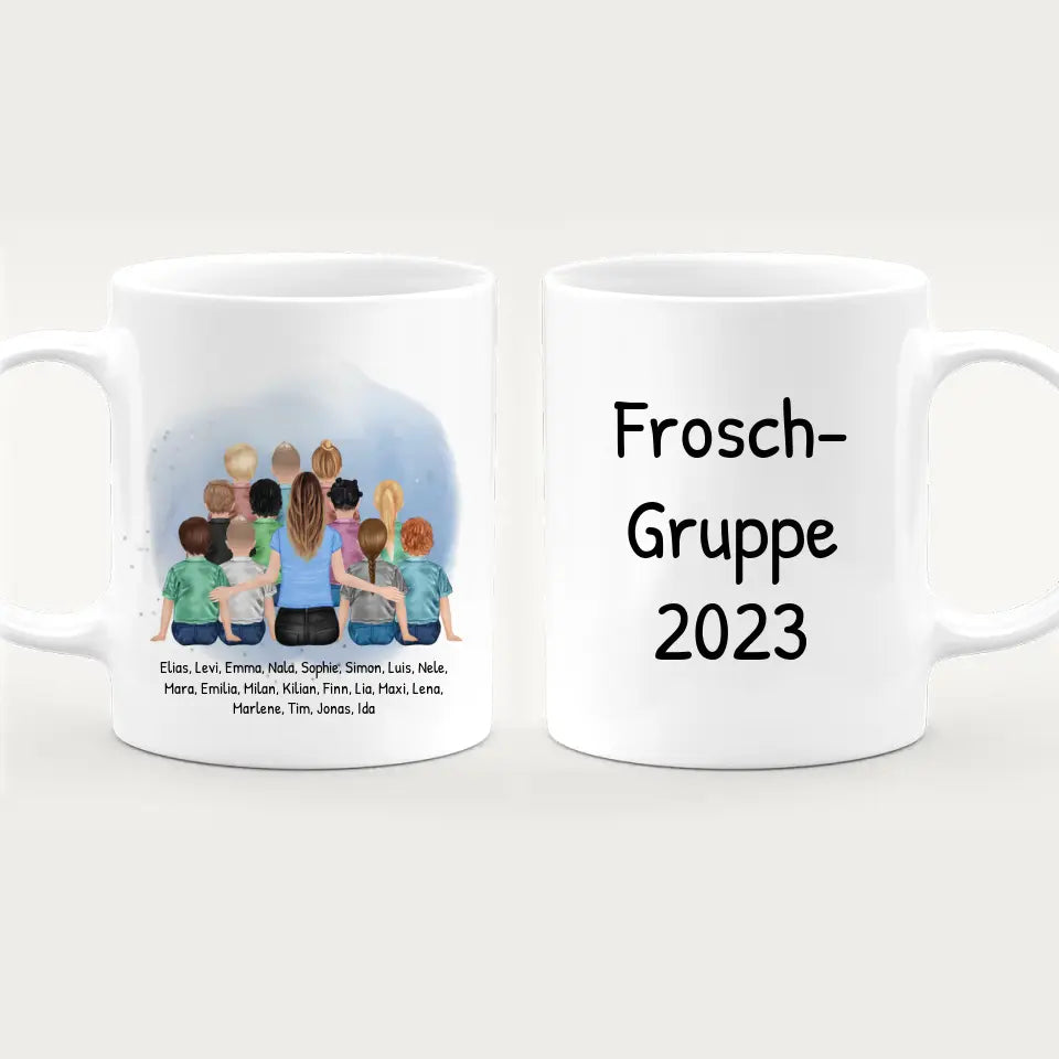 Personalisierte Tasse mit Erzieher/Erzieherin und Kindergartengruppe/Kita (11-26 Kinder)