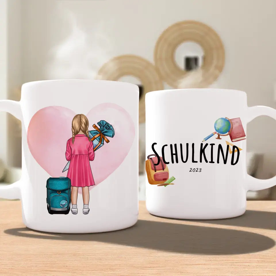 Personalisierte Tasse - Geschenk zur Einschulung (1 Mädchen)