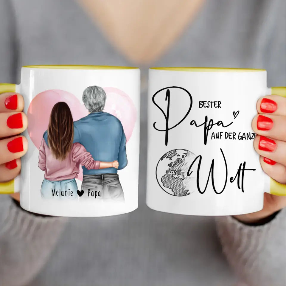 Personalisierte Tasse mit Papa + Tochter (stehend)