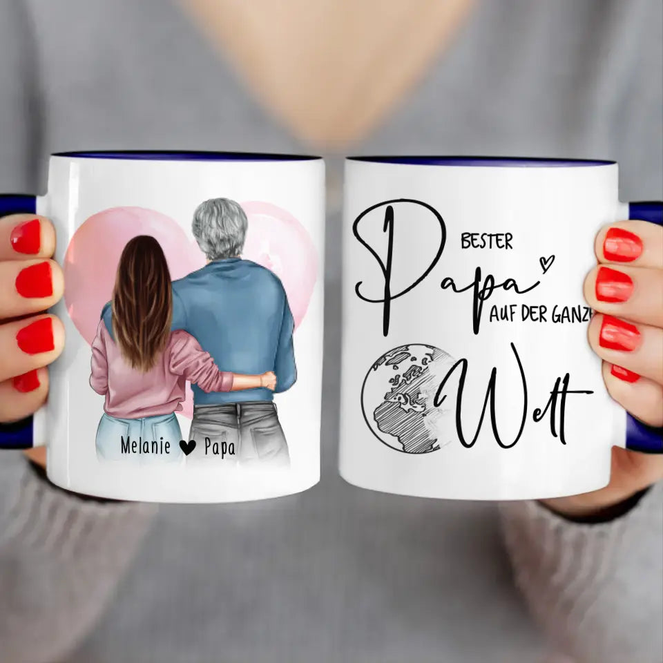 Personalisierte Tasse mit Papa + Tochter (stehend)