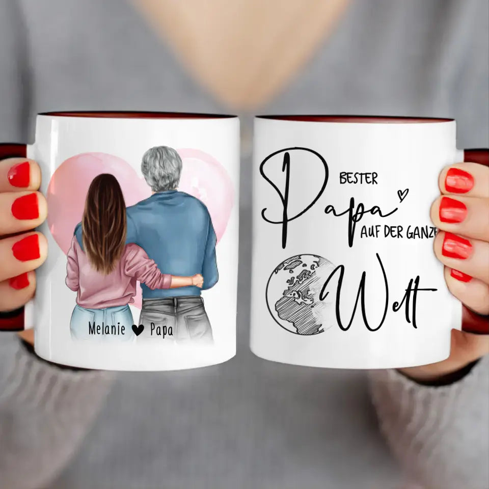 Personalisierte Tasse mit Papa + Tochter (stehend)