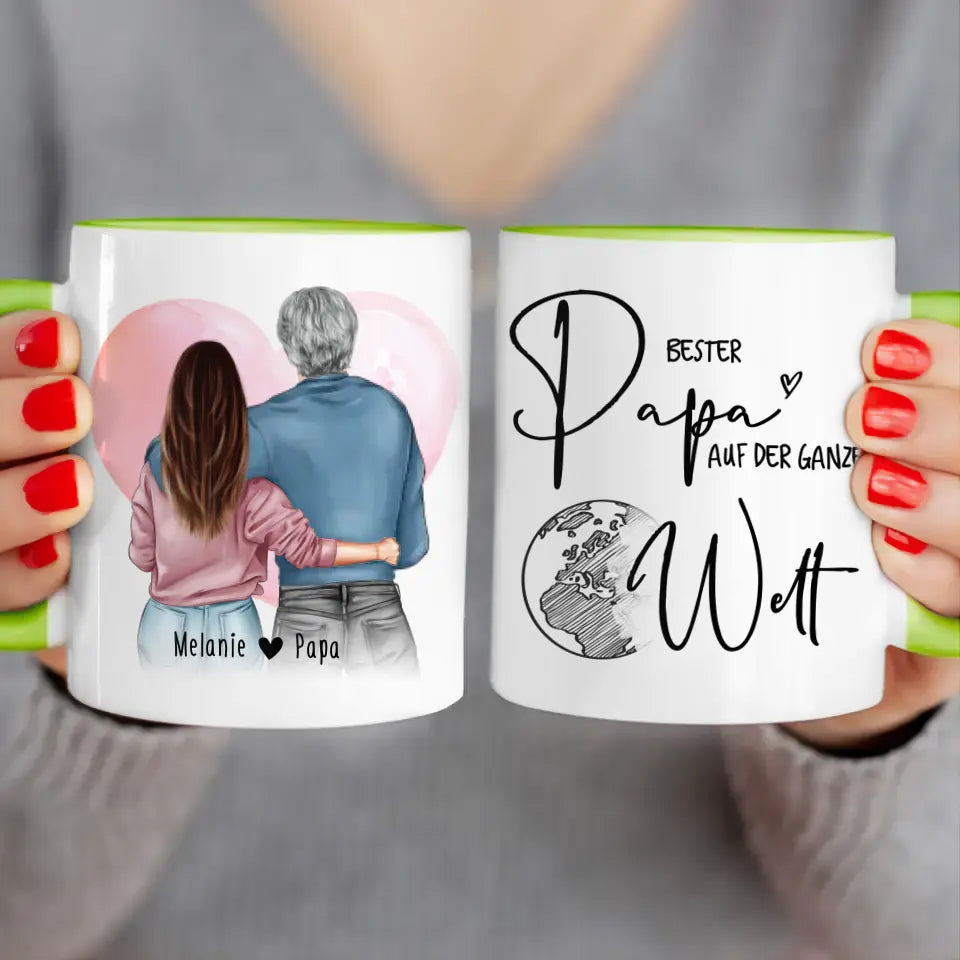 Personalisierte Tasse mit Papa + Tochter (stehend)