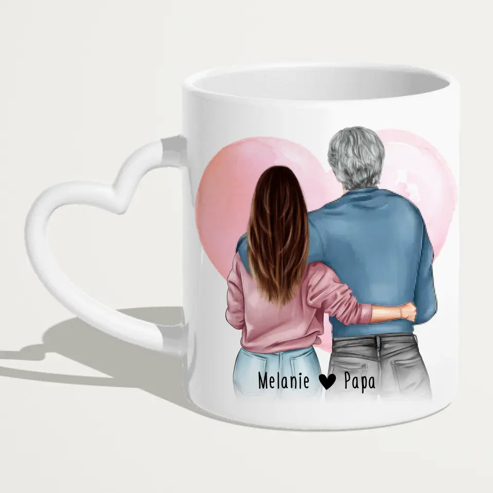 Personalisierte Tasse mit Papa + Tochter (stehend)