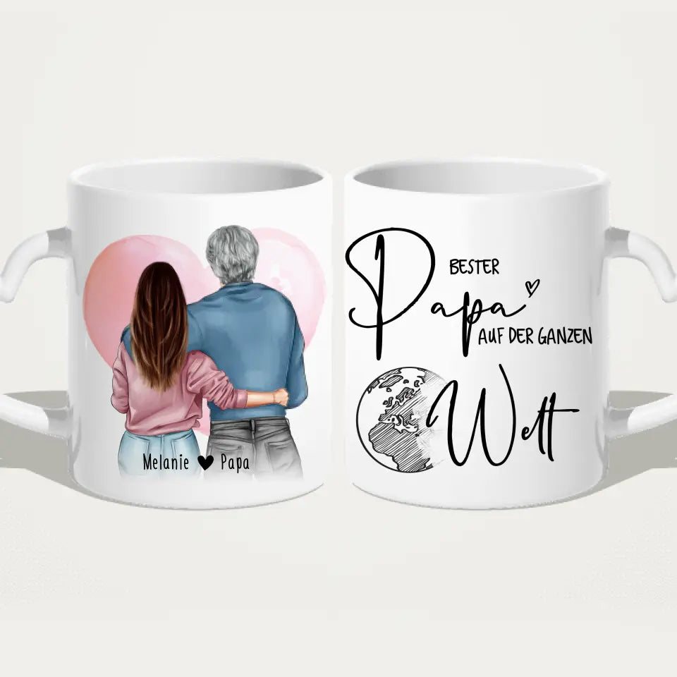 Personalisierte Tasse mit Papa + Tochter (stehend)