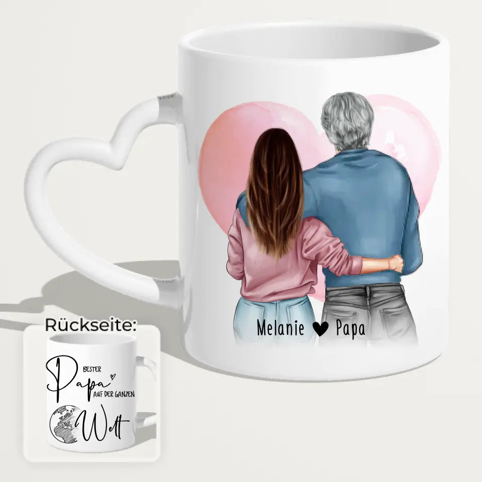 Personalisierte Tasse mit Papa + Tochter (stehend)