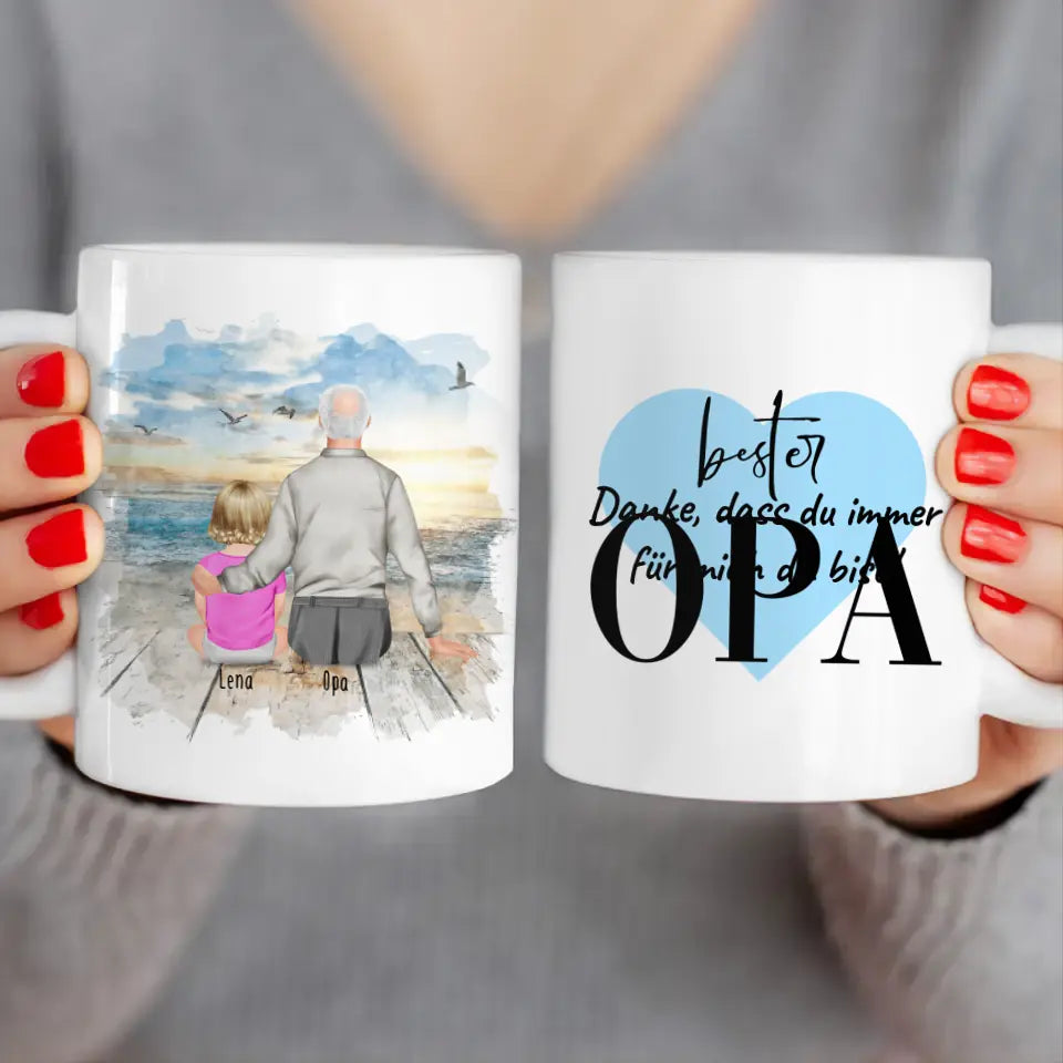 Personalisierte Tasse für Opa (1 Baby + 1 Opa)