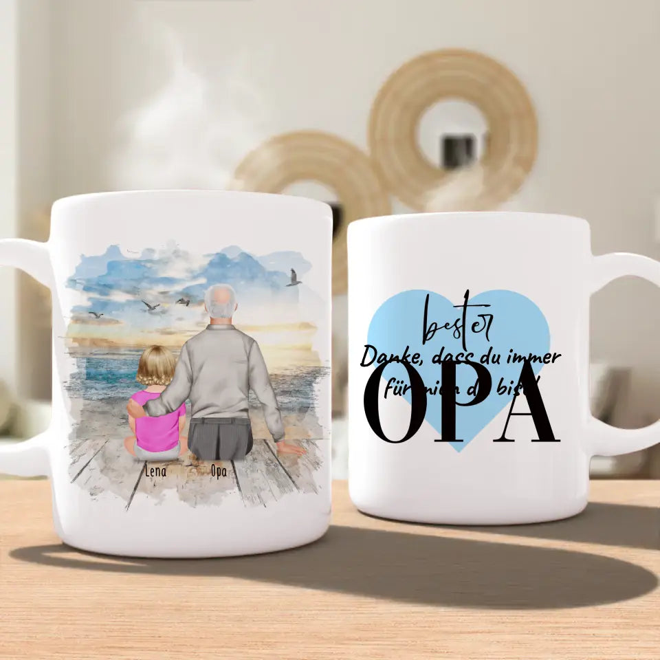 Personalisierte Tasse für Opa (1 Baby + 1 Opa)