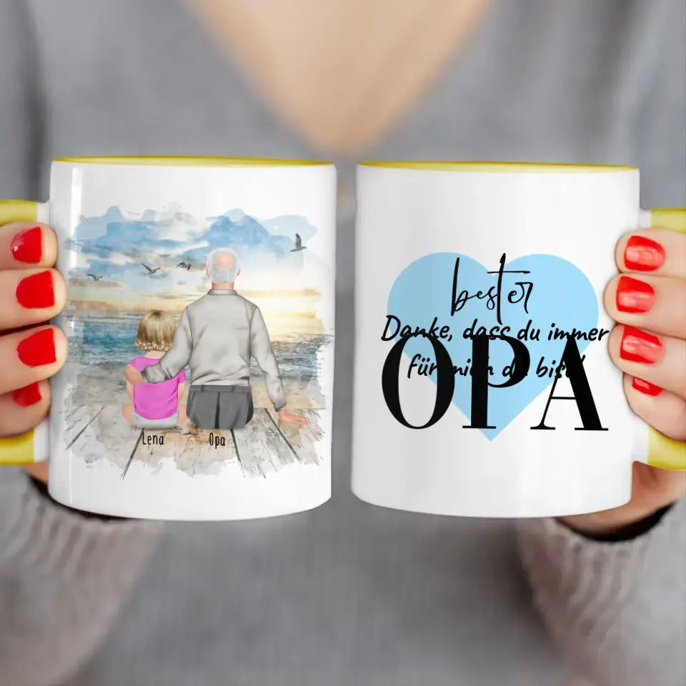 Personalisierte Tasse für Opa (1 Baby + 1 Opa)