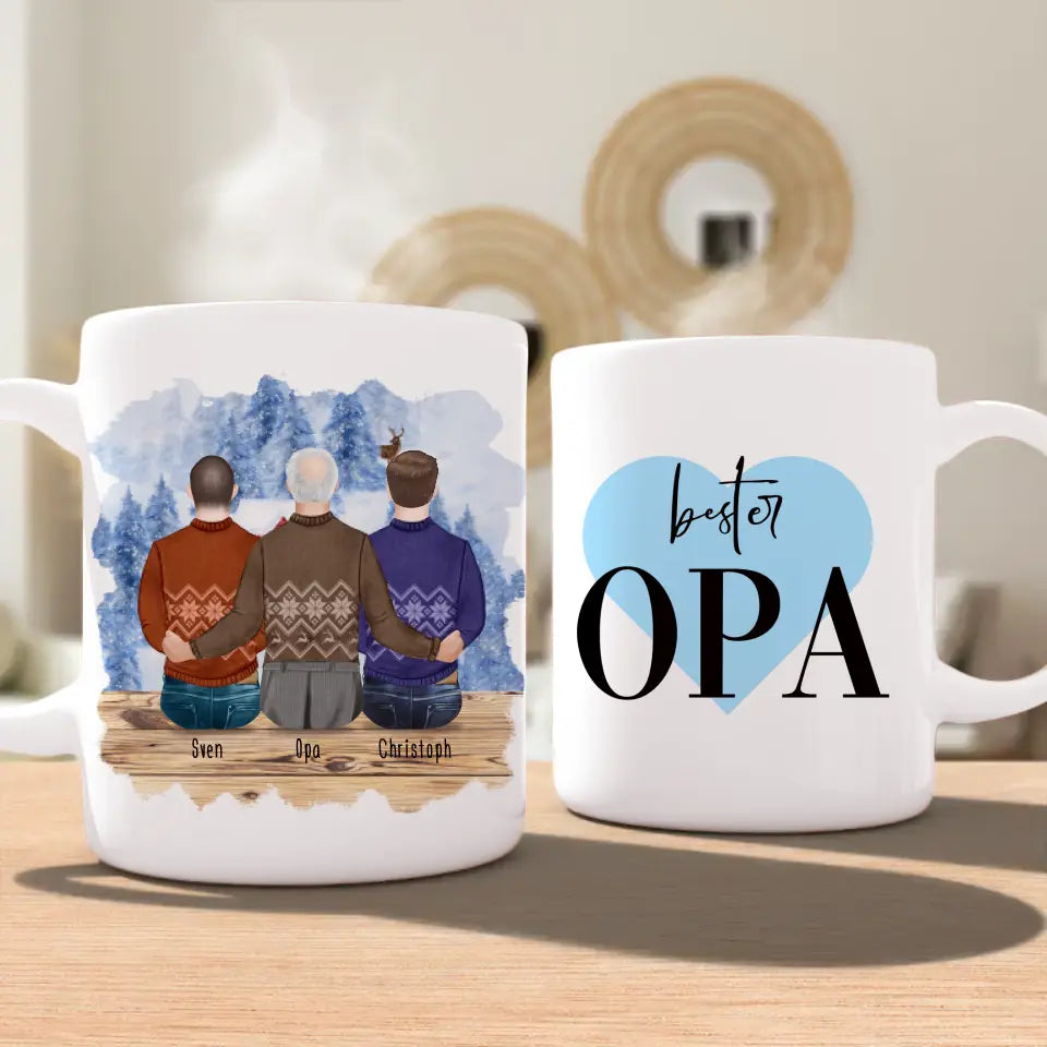 Personalisierte Tasse für Opa (2 Männer + 1 Opa) - Weihnachtstasse