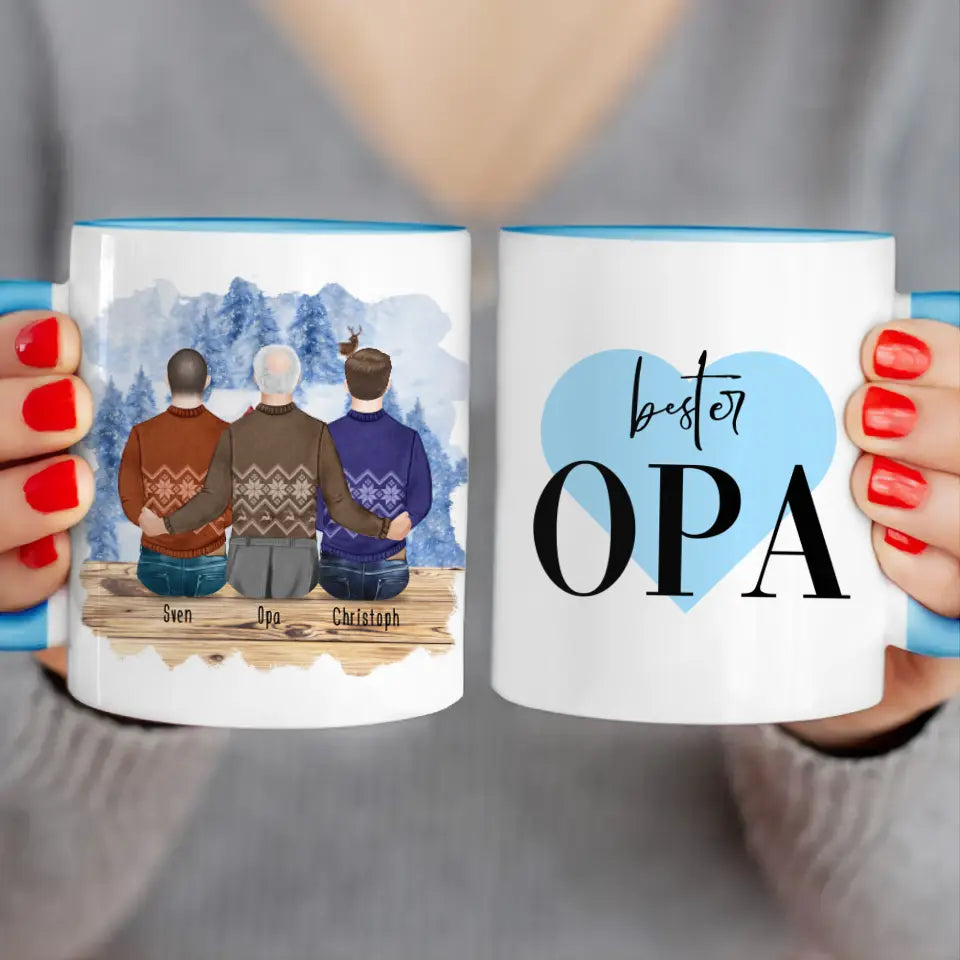 Personalisierte Tasse für Opa (2 Männer + 1 Opa) - Weihnachtstasse