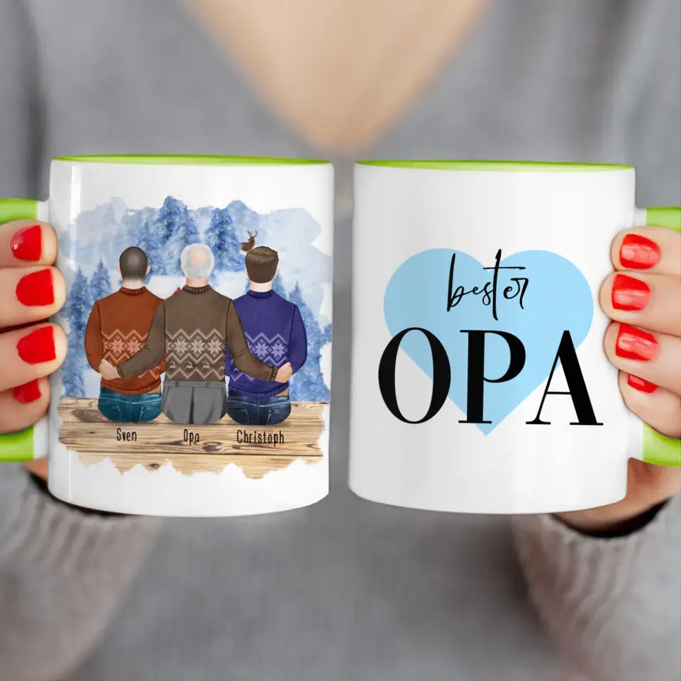 Personalisierte Tasse für Opa (2 Männer + 1 Opa) - Weihnachtstasse