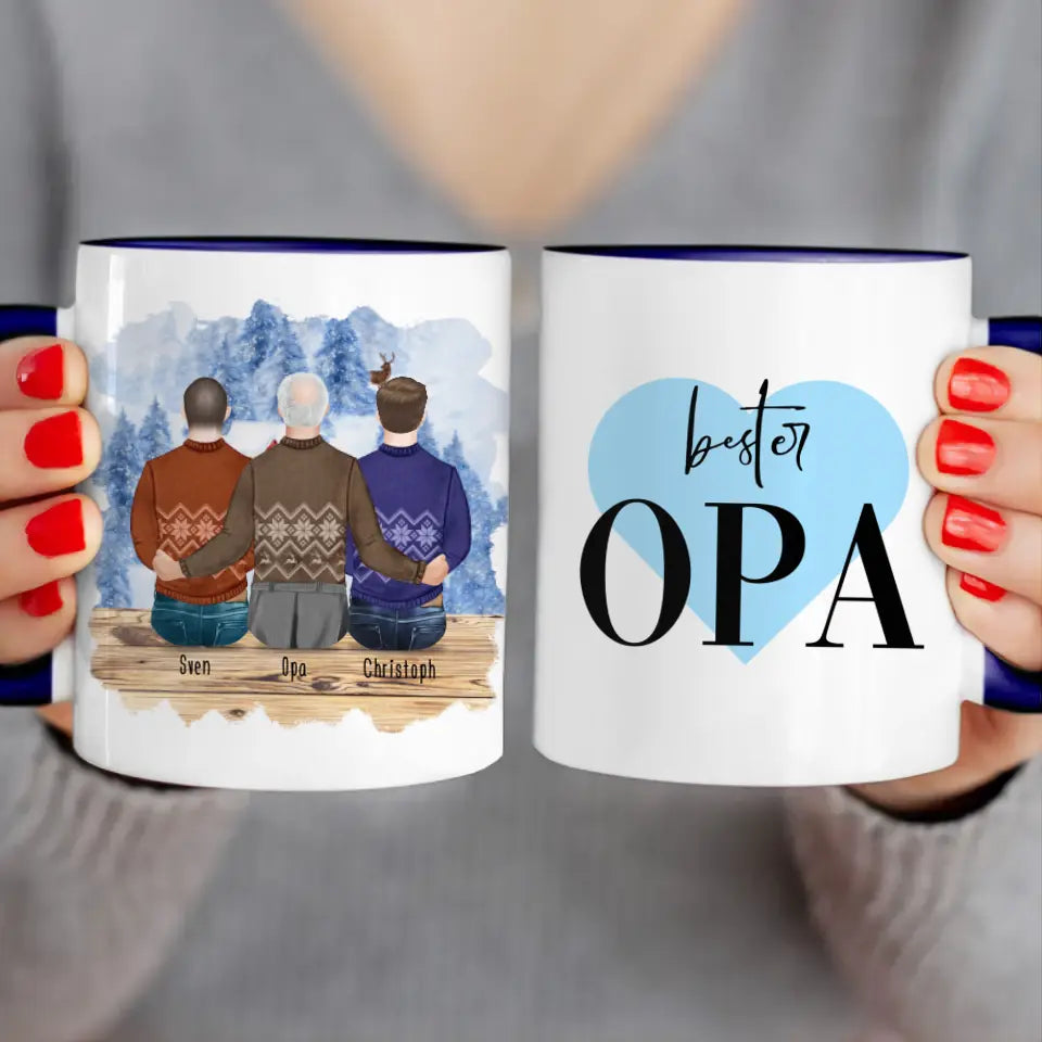 Personalisierte Tasse für Opa (2 Männer + 1 Opa) - Weihnachtstasse