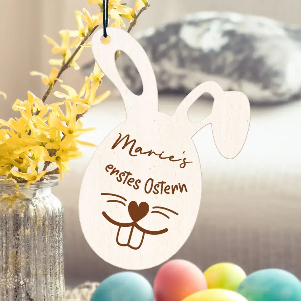 Personalisierter Osteranhänger - Erstes Ostern mit Hasenzähnen - Hase