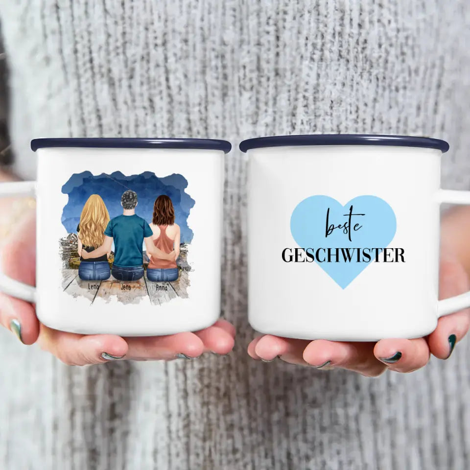 Personalisierte Tasse mit Bruder/Schwester (2 Schwester + 1 Bruder)