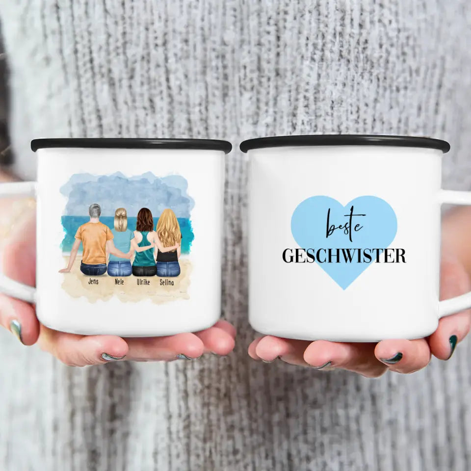 Personalisierte Tasse mit Bruder/Schwester (3 Schwestern + 1 Bruder)