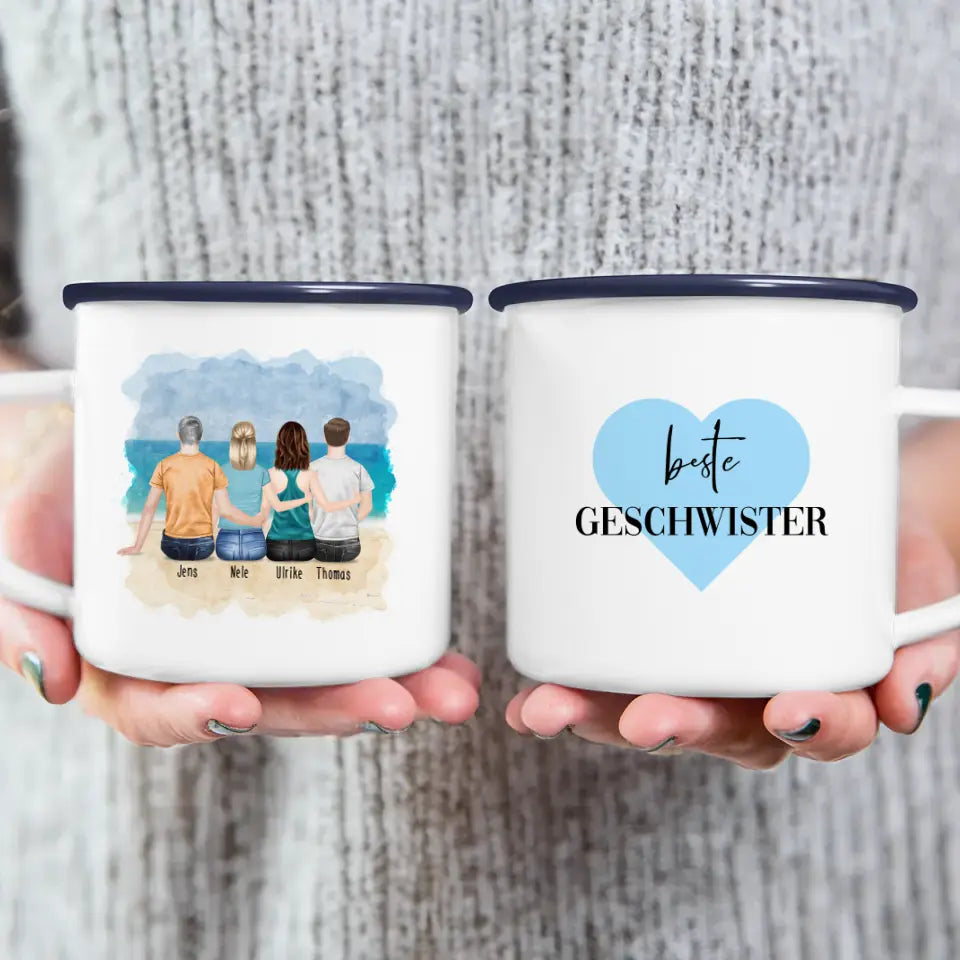 Personalisierte Tasse mit Bruder/Schwester (2 Schwestern + 2 Brüder)