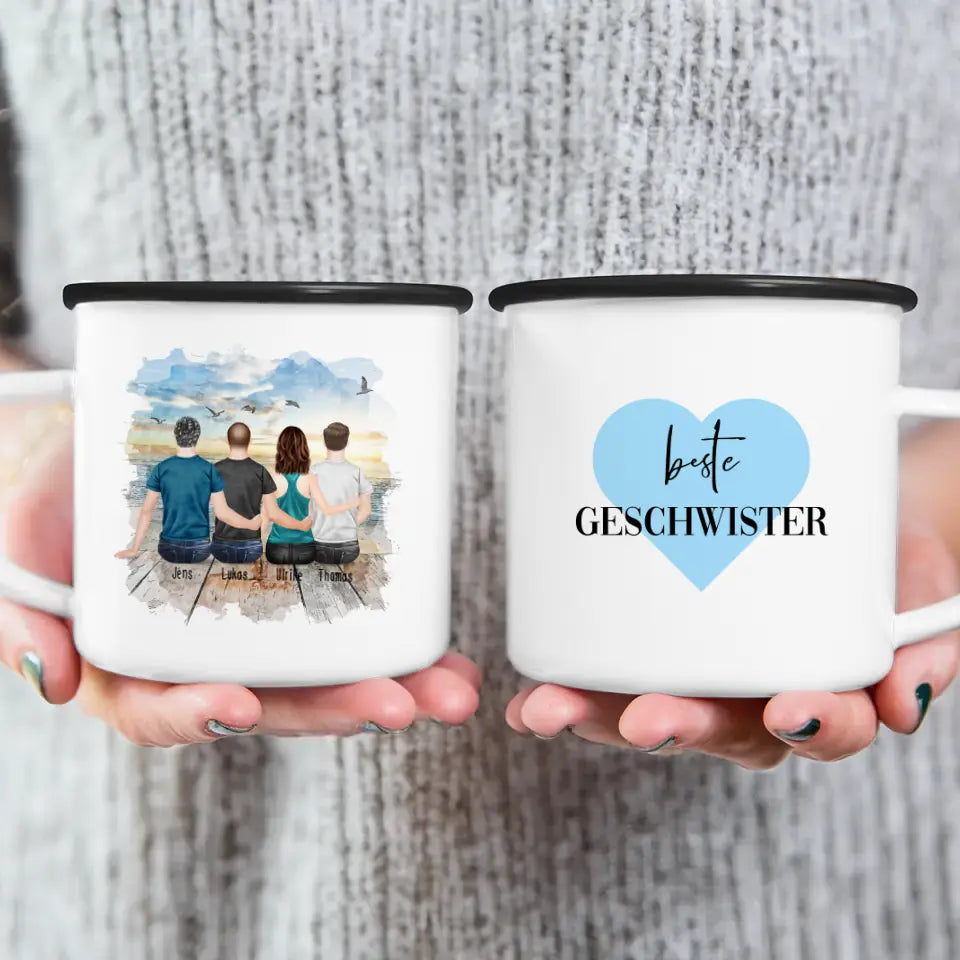 Personalisierte Tasse mit Bruder/Schwester (1 Schwester + 3 Brüder)