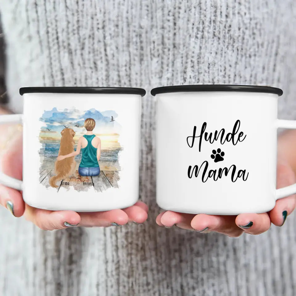 Personalisierte Tasse mit Hund und Frau (1 Hund + 1 Frau)