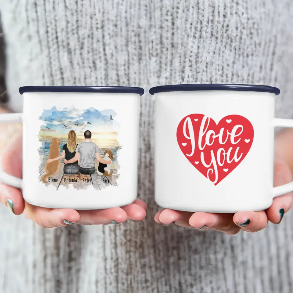 Personalisierte Tasse mit Pärchen und 2 Hunden