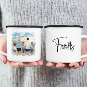 Personalisierte Tasse mit Familie (3 Kinder/Babys)