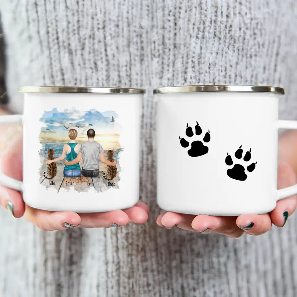 Personalisierte Tasse mit Pärchen und 2 Katzen