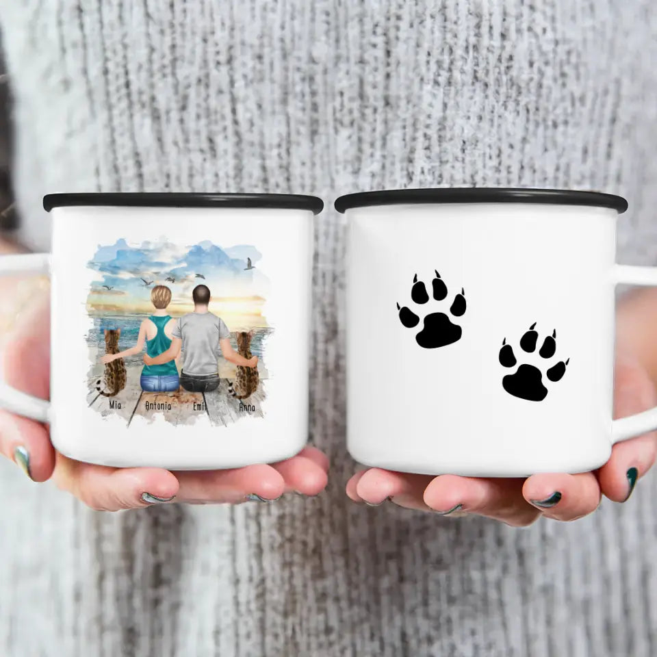 Personalisierte Tasse mit Pärchen und 2 Katzen