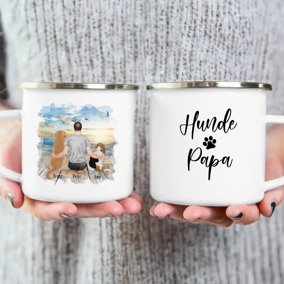 Personalisierte Tasse mit Hund und Mann (2 Hunde + 1 Mann)