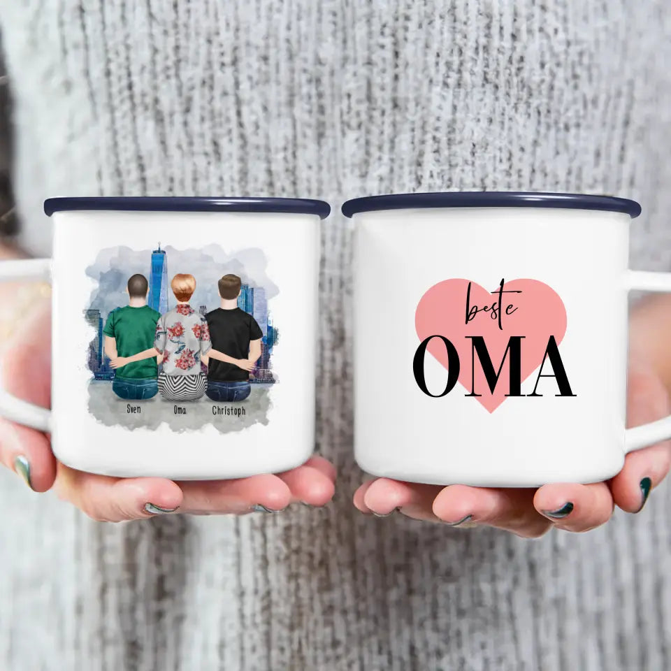 Personalisierte Tasse für Oma (2 Männer + 1 Oma)