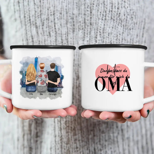 Personalisierte Tasse für Oma (1 Frau + 1 Mann + 1 Oma)