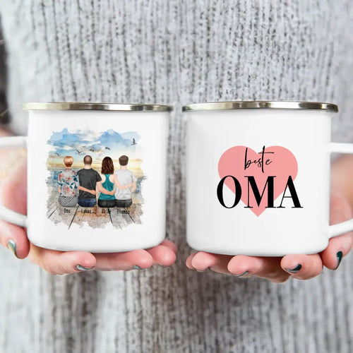 Personalisierte Tasse für Oma (1 Frau + 2 Männer + 1 Oma)
