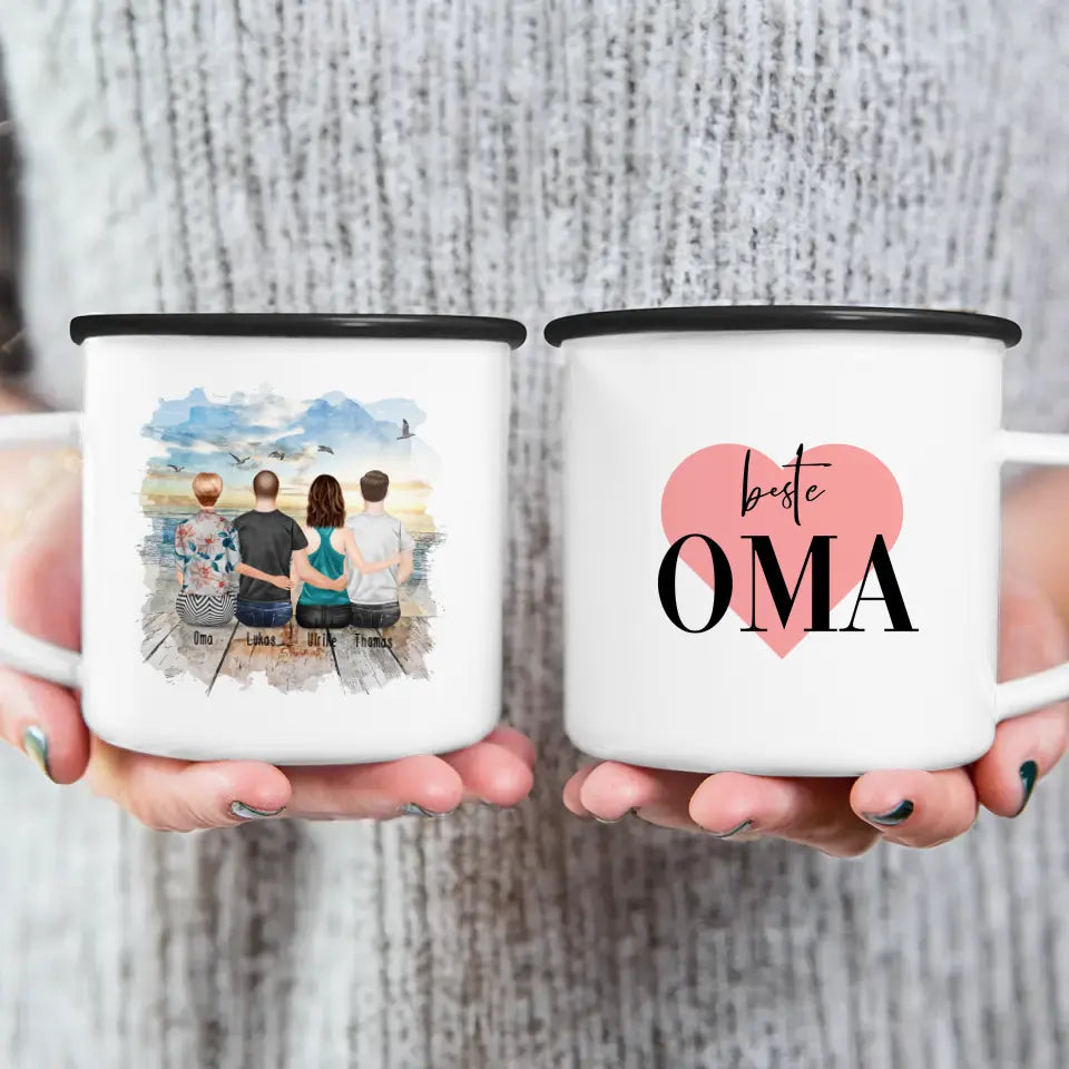 Personalisierte Tasse für Oma (1 Frau + 2 Männer + 1 Oma)