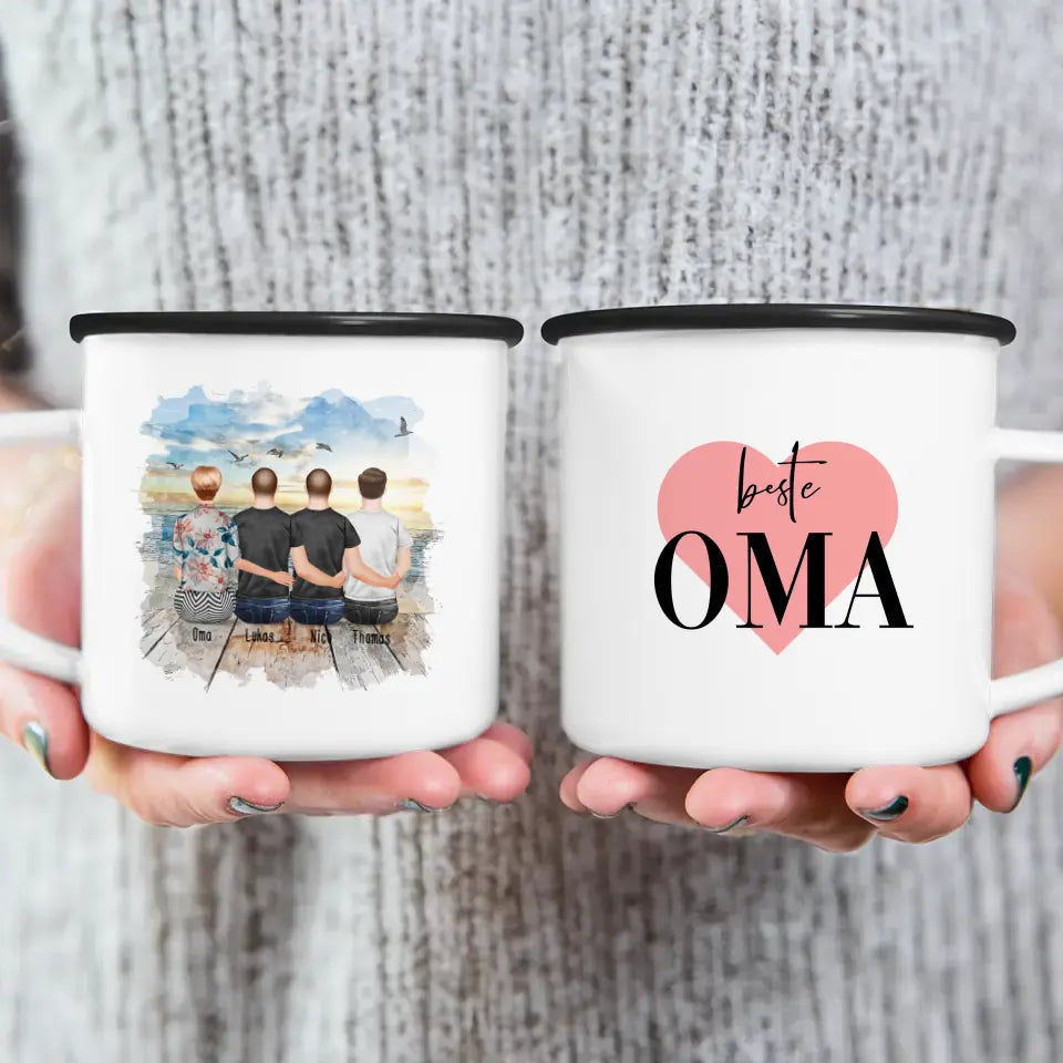 Personalisierte Tasse für Oma (3 Männer + 1 Oma)