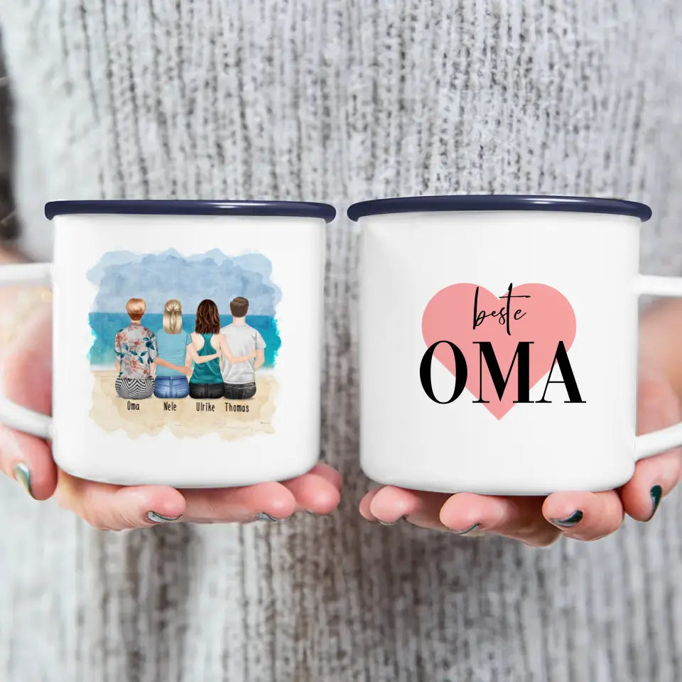 Personalisierte Tasse für Oma (2 Frauen + 1 Mann + 1 Oma)